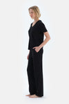 Black SHORT SLEEVE V-NECK BASIC VISCOSE T-SHIRT PANTS PAJAMA SET