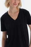 Black SHORT SLEEVE V-NECK BASIC VISCOSE T-SHIRT PANTS PAJAMA SET