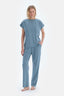 Mavi Düşük Kollu Basıc Tişört Pantolon Pijama Takımı