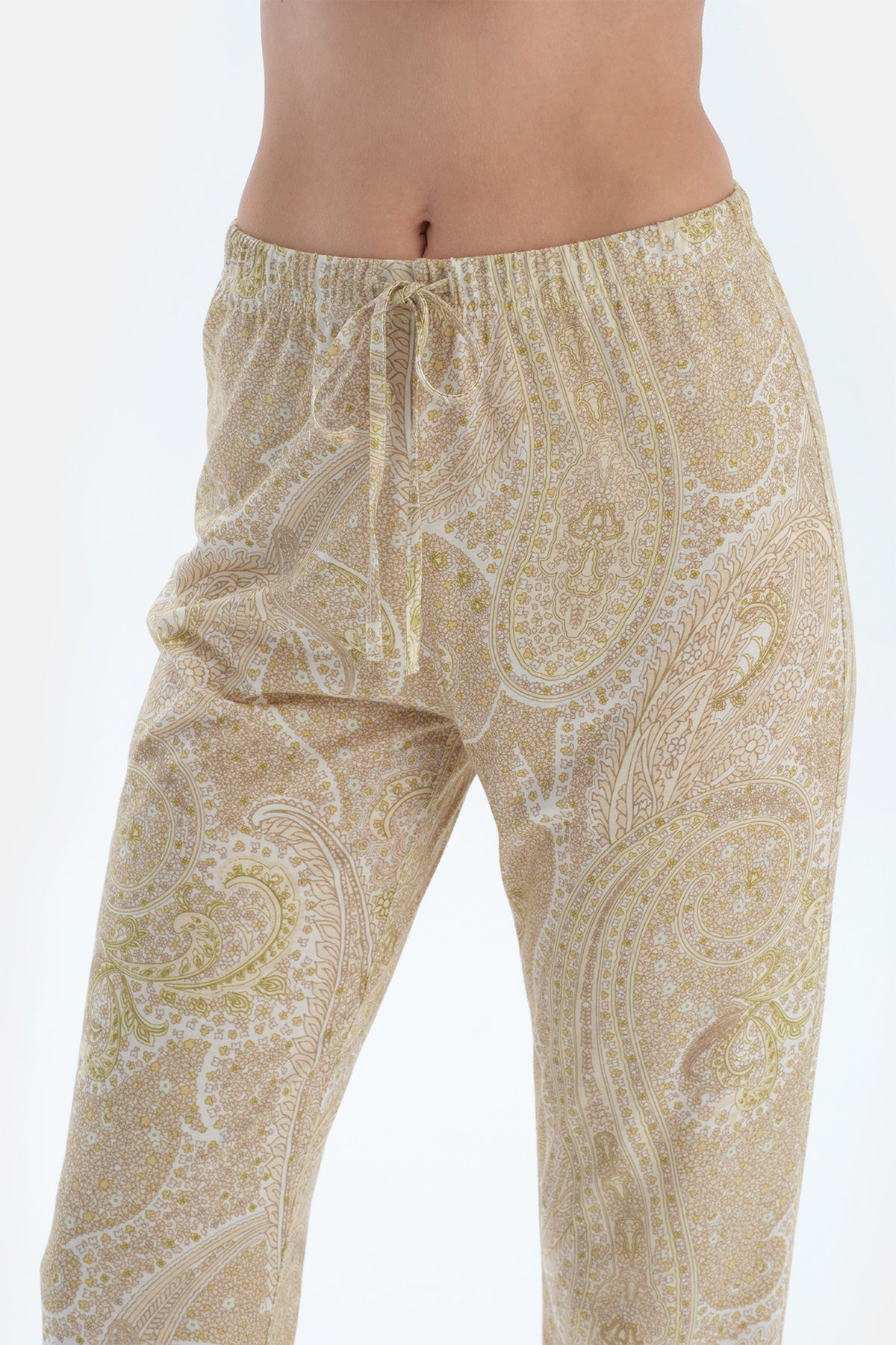 Açık Yeşil Şal Desenli Penye Modal Gömlek Pantolon Pijama Takımı