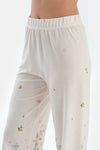 Ekru Çiçek Desenli Gömlek Pantolon Pijama Takımı