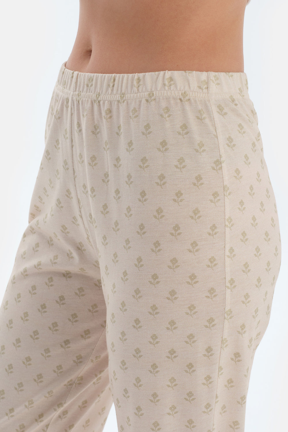 Ekru Çıtır Desenli Gömlek Pantolon Pijama Takımı