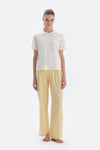 Ekru Dokuma Etiket Detaylı Tişört Pantolon Pijama Takımı