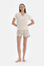 Ekru V Yaka Kısa Kollu Tişört Pantolon Pijama Takımı
