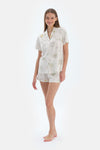 Ekru Bulut Desenli Gömlek Şort Pijama Takımı