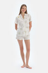 Ekru Bulut Desenli Gömlek Şort Pijama Takımı