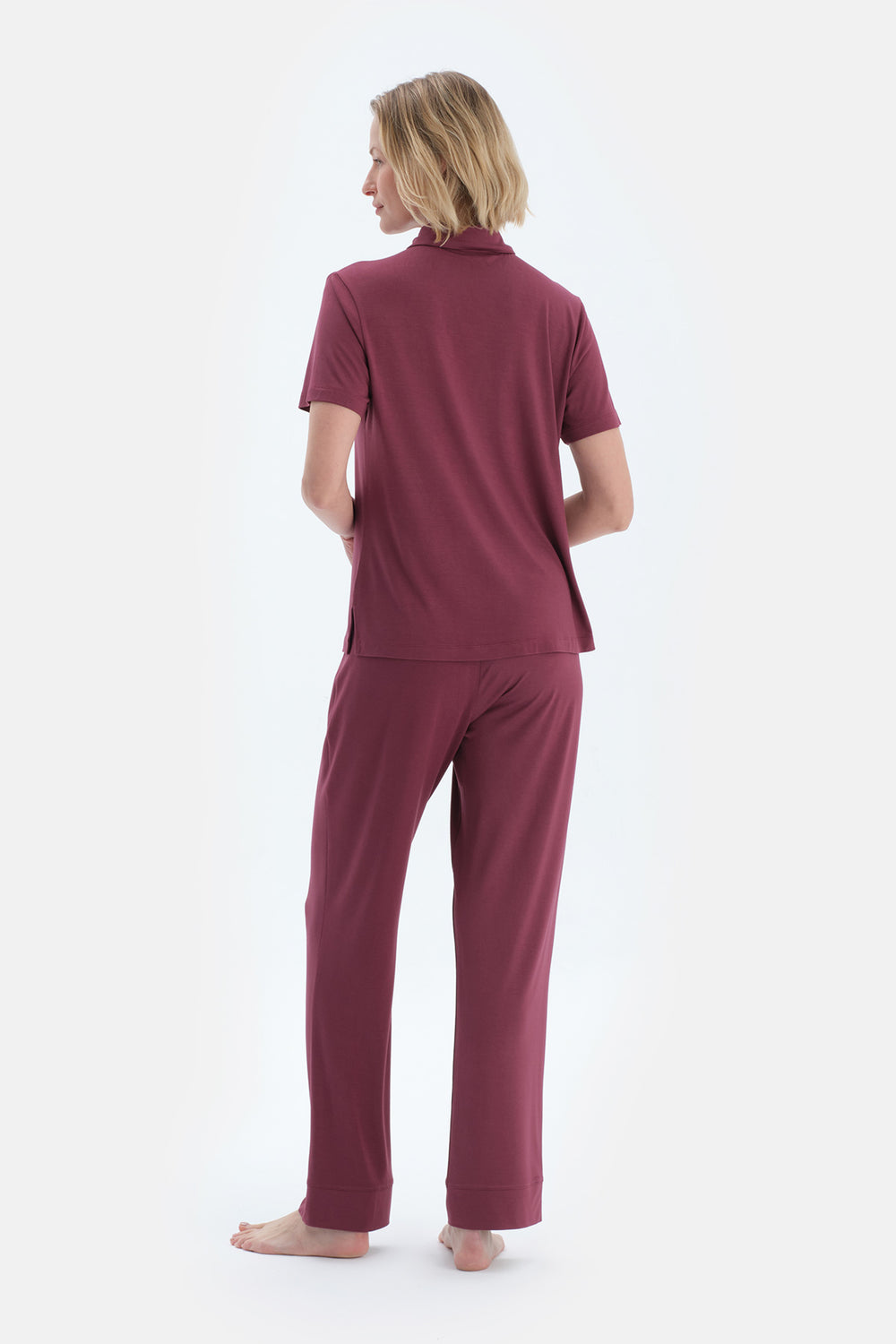 Bordo Basıc Gömlek Pantolon Pijama Takımı