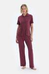Bordo Basıc Gömlek Pantolon Pijama Takımı