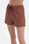 Kiremit Leopar Desenli Gömlek Şort Pijama Takımı
