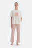 Ekru Baskı Detaylı Kısa Kollu Tişört Pantolon Pijama Takımı
