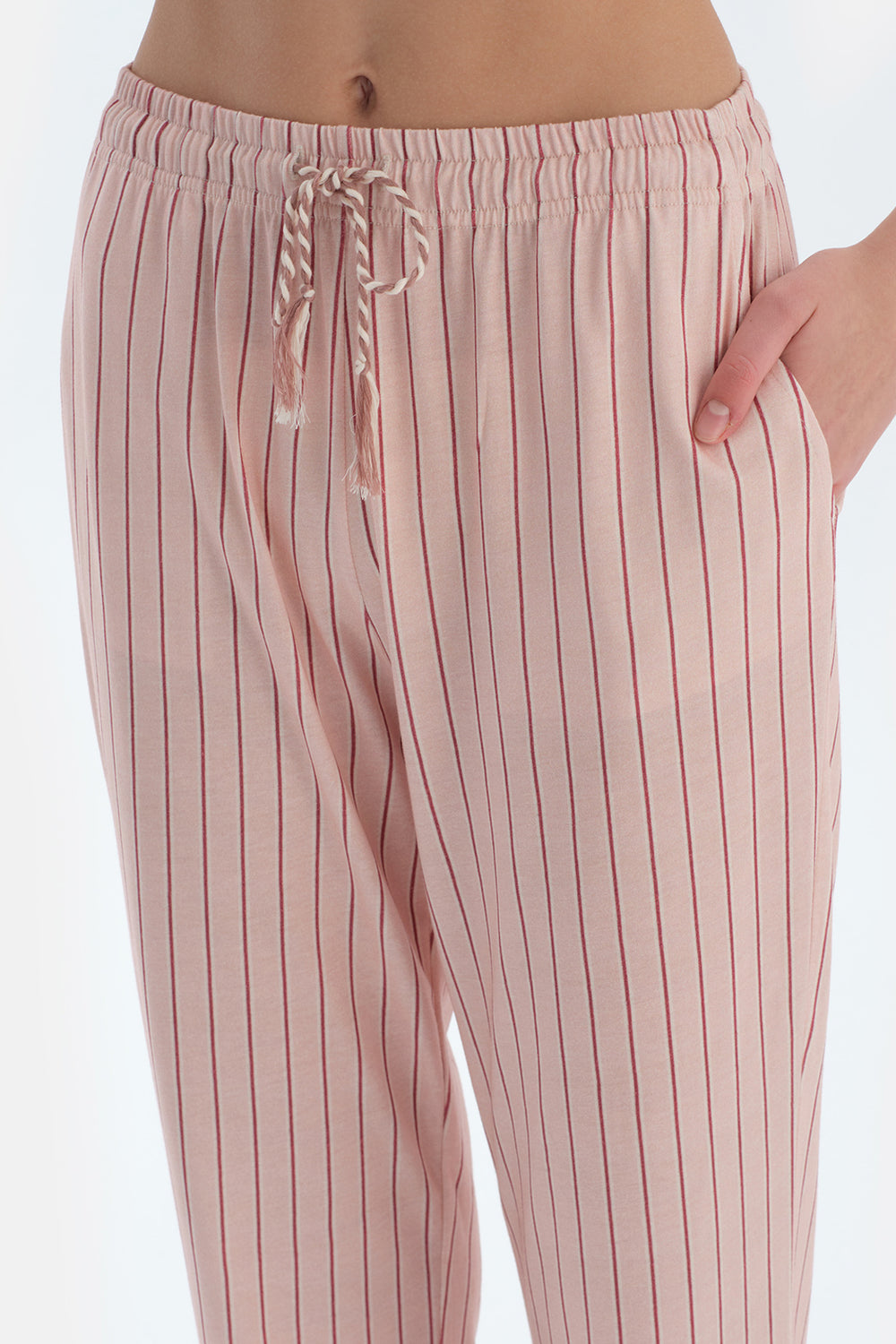 Ekru Baskı Detaylı Kısa Kollu Tişört Pantolon Pijama Takımı