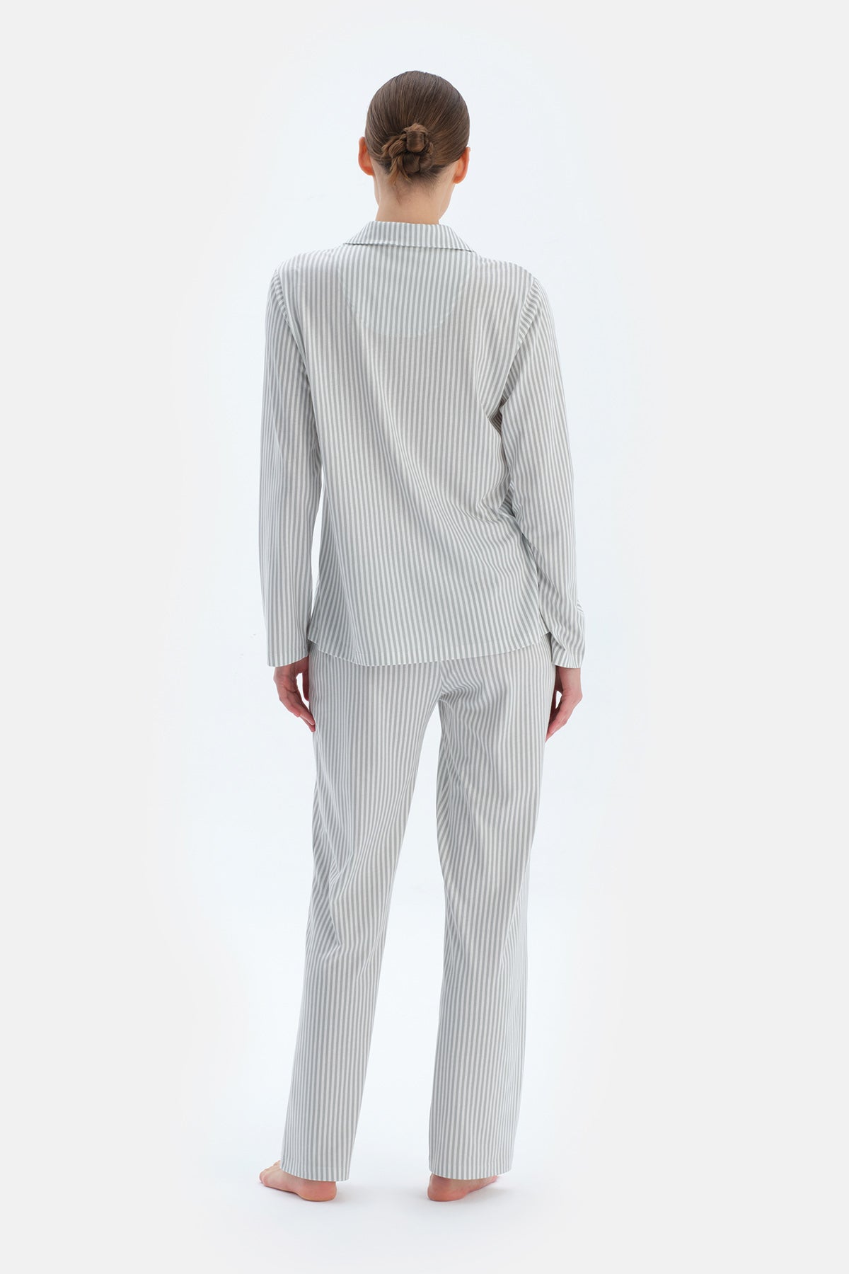 Ada Çayı Çizgili Basıc Gömlek Pantolon Pijama Takımı