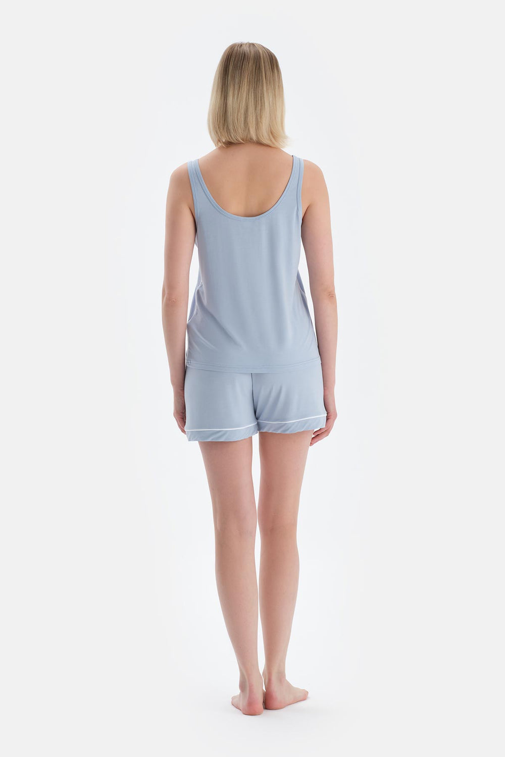 Buz Mavisi Cool Touch V Yaka Modal Atlet Şort Pijama Takımı