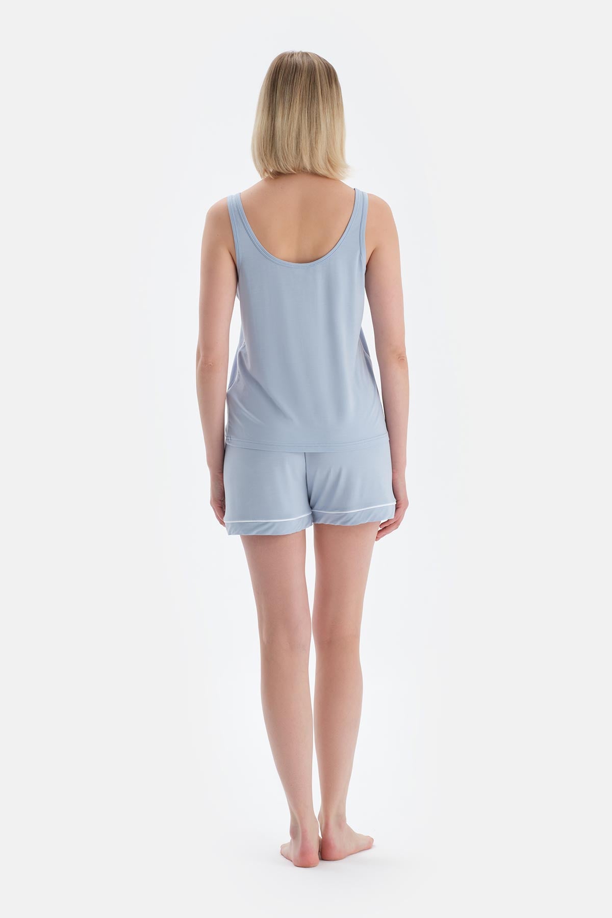 Buz Mavisi Cool Touch V Yaka Modal Atlet Şort Pijama Takımı