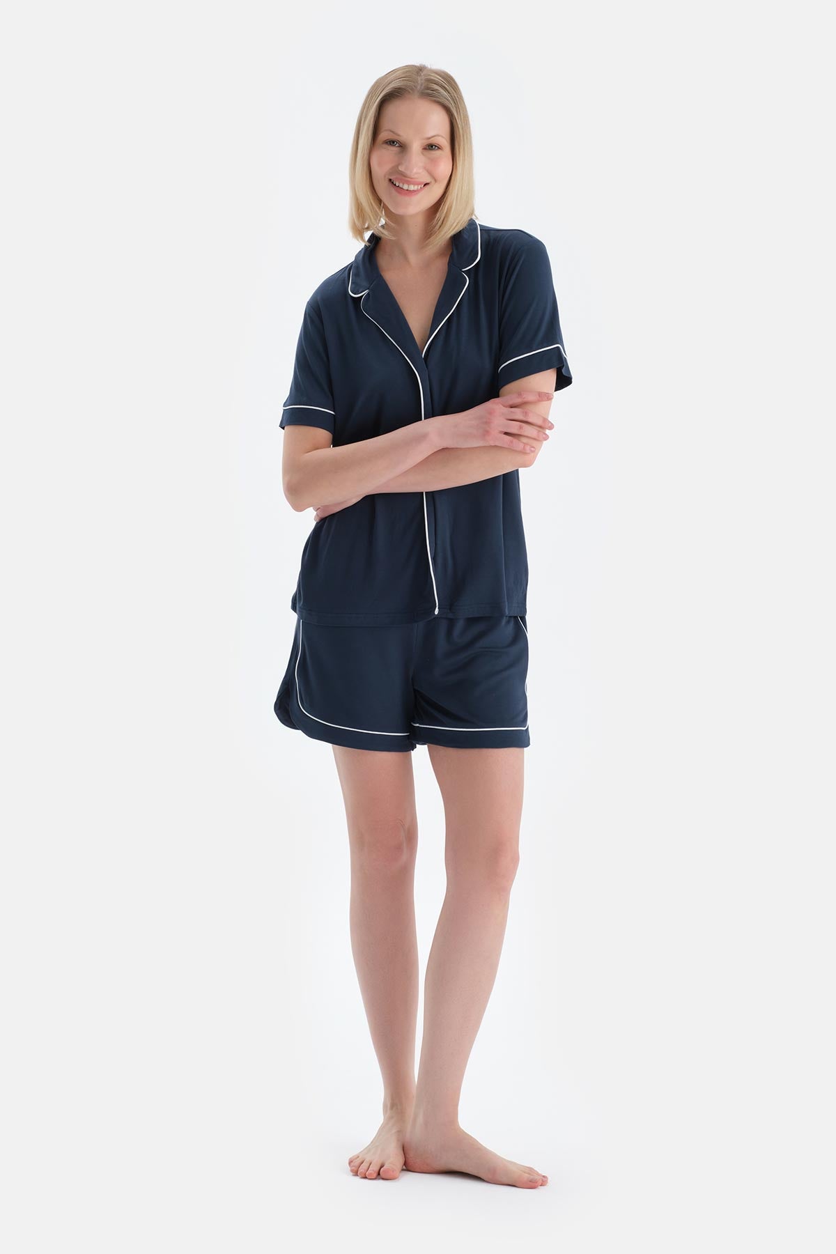 Indigo Cool Touch Biye Detaylı Gömlek Şort Pijama Takımı