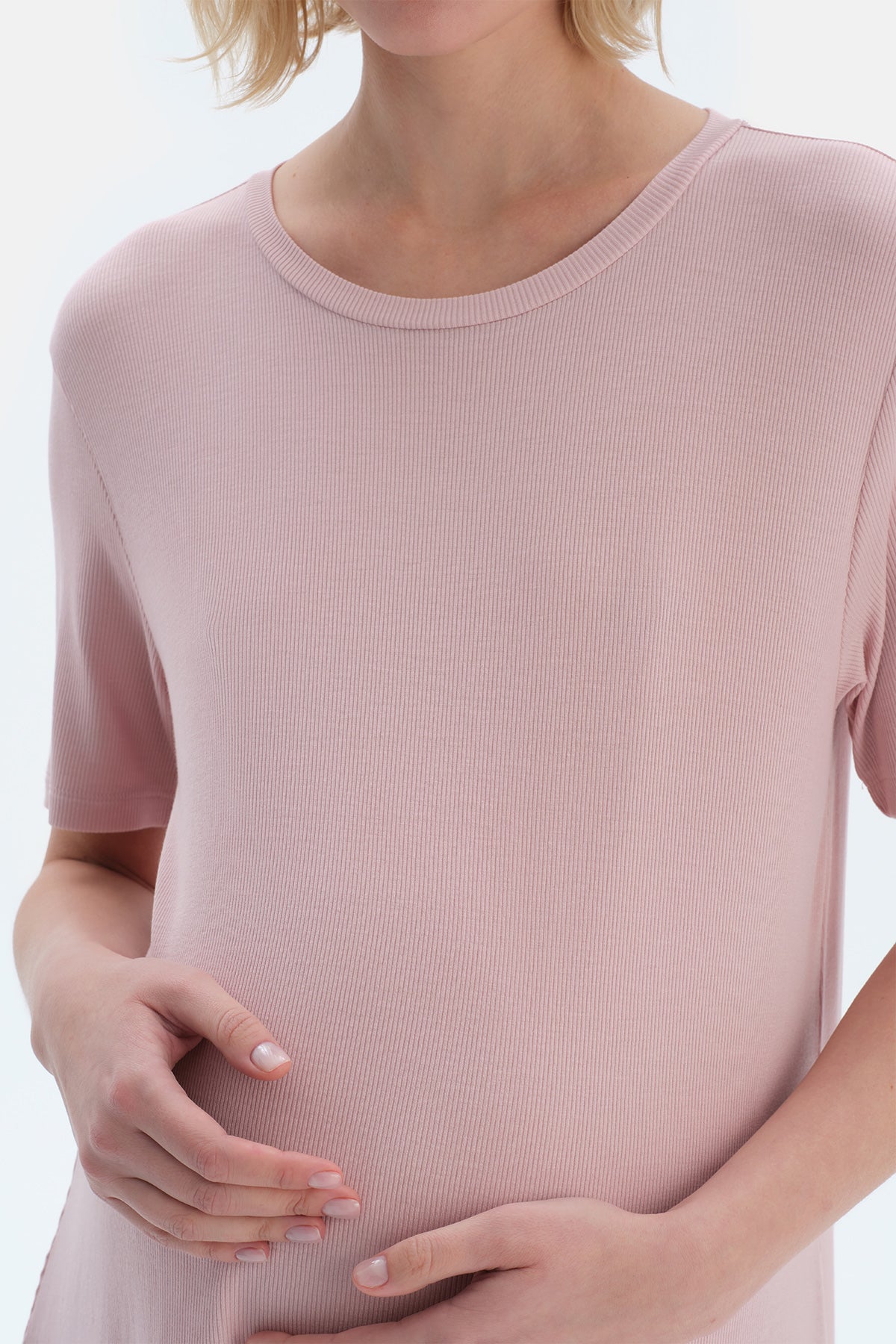 Açık Pembe Kaşkorse Hamile Tişört Şort Pijama Takımı