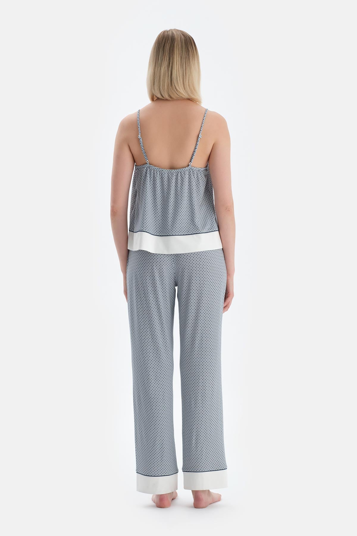 Lacivert Metraj Desenli Atlet Pantolon Pijama Takımı