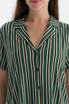 Koyu Yeşil Çizgili Penye Modal Gömlek Şort Pijama Takımı