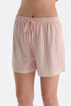 Açık Pembe Çizgili Penye Modal Gömlek Şort Pijama Takımı