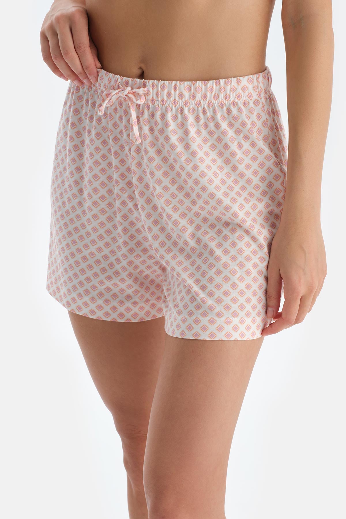 Turuncu V Yaka Metraj Baskılı Atlet Şort Pijama Takımı