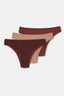 Kızıl Kahve-Koyu Bej Kadın 3'lü Desenli Brazilian Külot