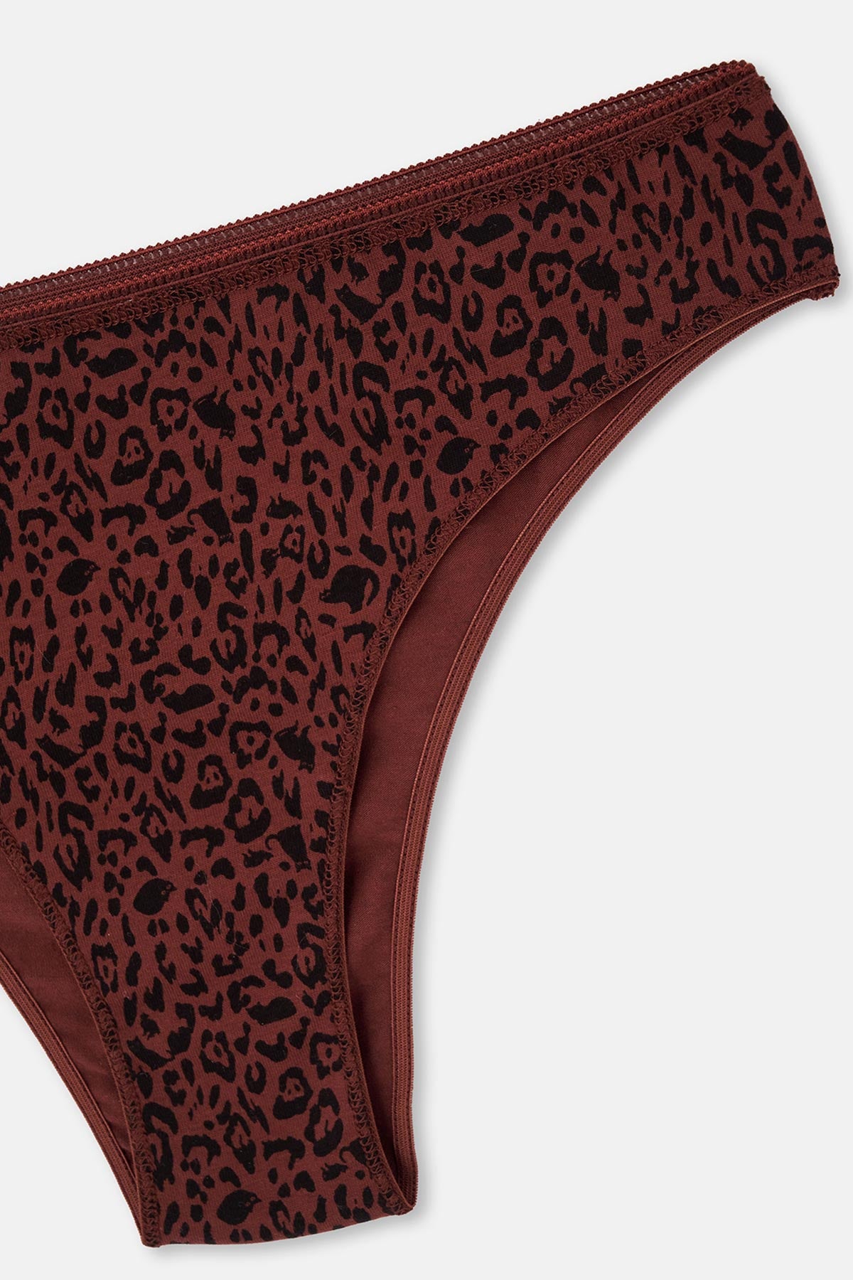 Kızıl Kahve-Koyu Bej Kadın 3'lü Desenli Brazilian Külot