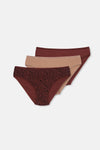 Kızıl Kahve-Koyu Bej Kadın 3'lü Desenli Brıef Külot