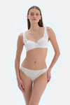Ecru Lace Brief Panties with Front Accessory Detail