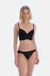 Black Lace Brief Panties with Front Accessory Detail