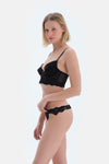 Black Lace Brief Panties with Front Accessory Detail