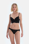 Black Lace Brief Panties with Front Accessory Detail