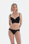 Black Lace Brief Panties with Front Accessory Detail