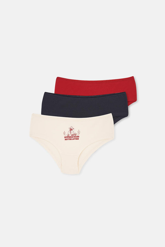Bordeaux-Black 3-PACK PATTERNED HIPSTER PANTIES
