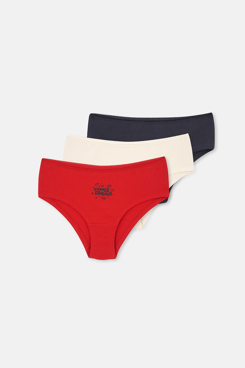 Kırmızı-Lacivert Kadın 3'lü Parça Baskılı Hipster Külot