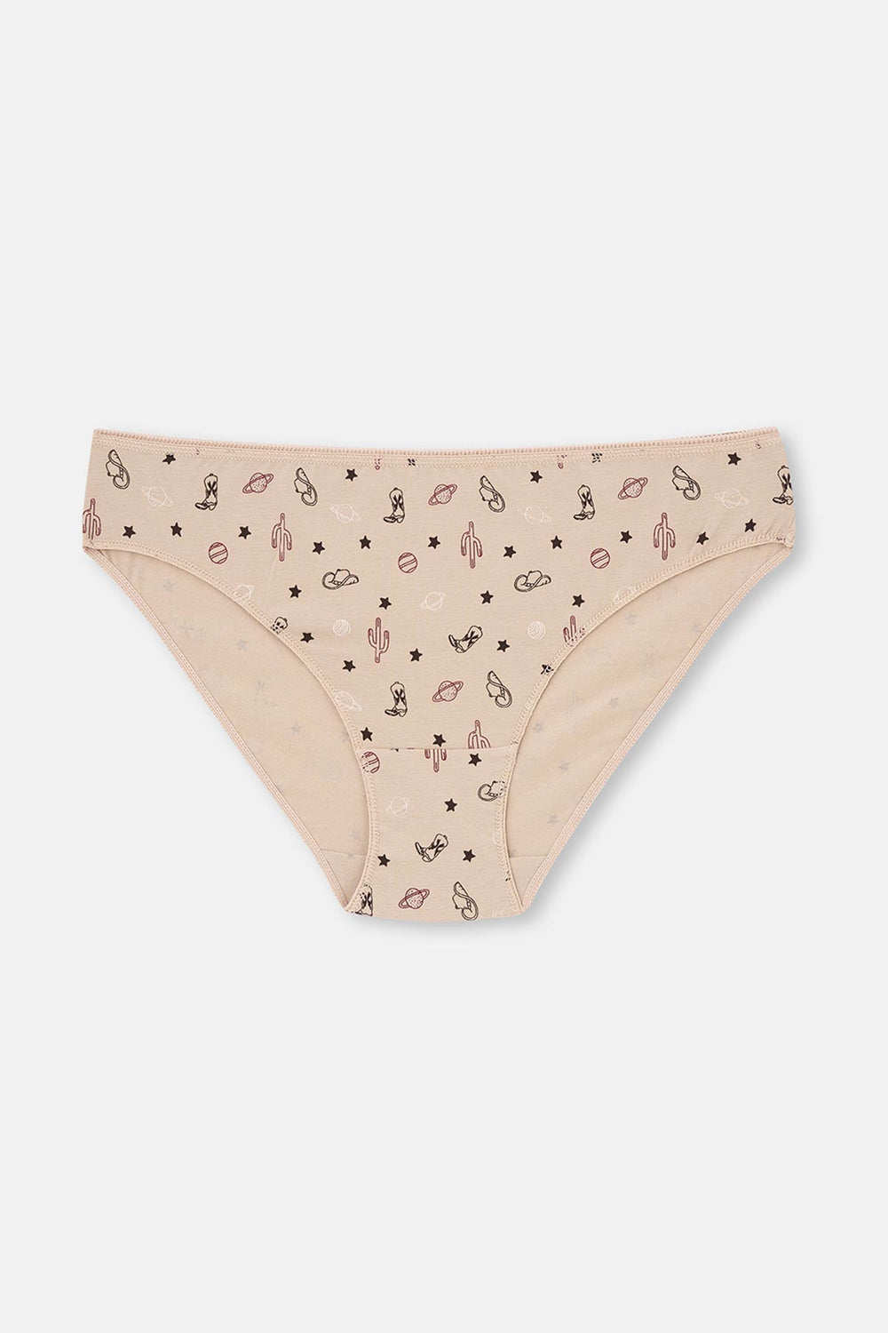 Bordo-Koyu Kahverengi rengi Kadın 3'lü Desenli Brıef Külot