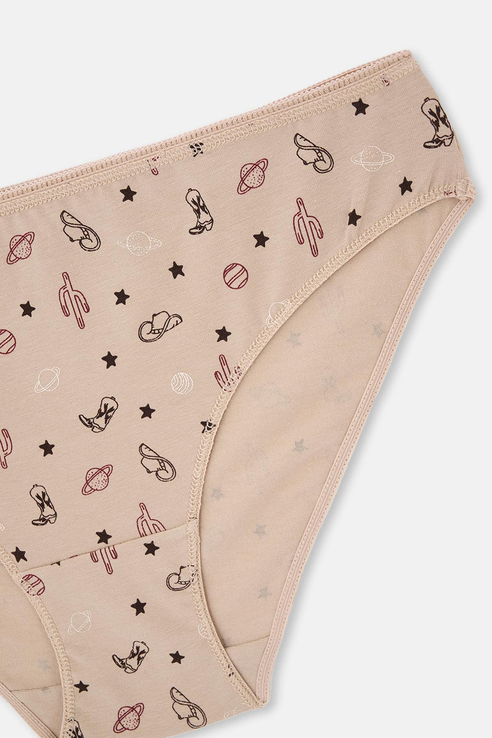 Bordo-Koyu Kahverengi rengi Kadın 3'lü Desenli Brıef Külot