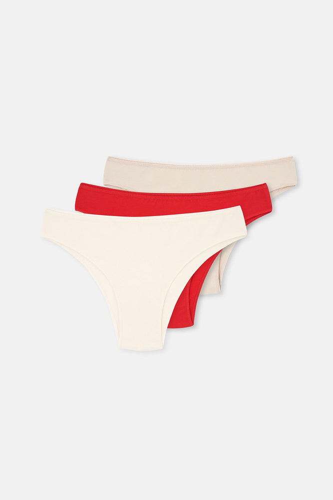 Kırmızı-Taş Kadın 3'lü Düz Brazilian Külot