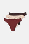 Burgundy-Dark Brown 3-PACK PATTERNED BRAZILIAN PANTIES