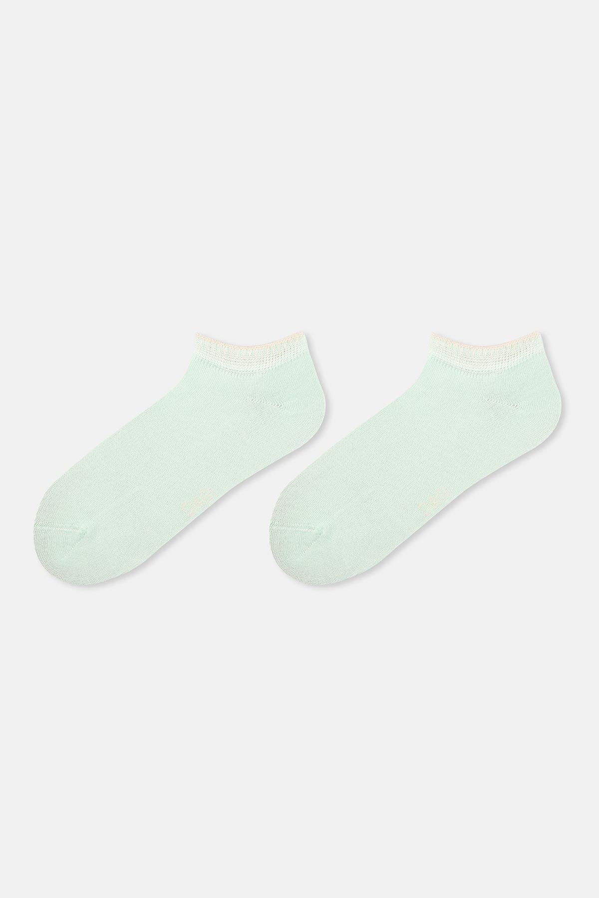Ekru-Mint Kadın 2'li Bambu Patik Çorap
