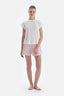 Ekru Nakış Detaylı Dokuma Şortlu Pijama Takımı