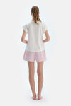 Ekru Nakış Detaylı Dokuma Şortlu Pijama Takımı