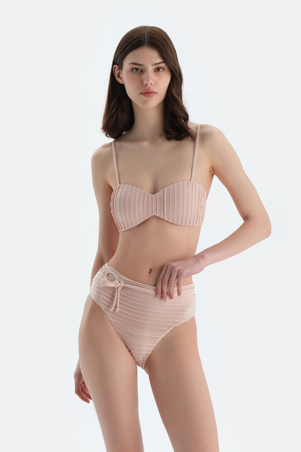 Ekru Yüksek Bel Bikini Alt