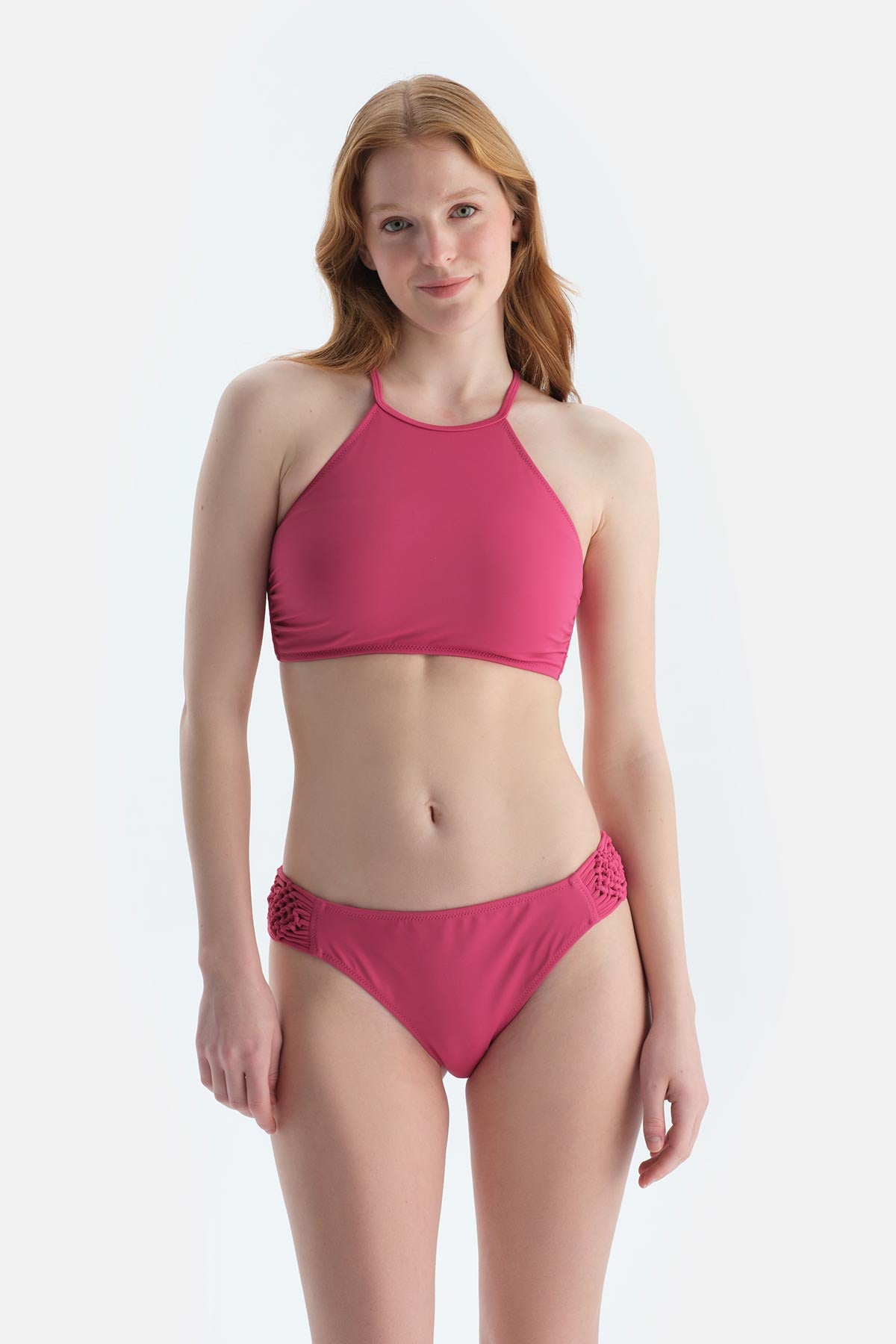 Fuşya Halter Yaka Bikini Üst