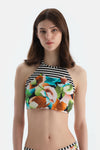 Multicolor Halter Yaka Bikini Üst
