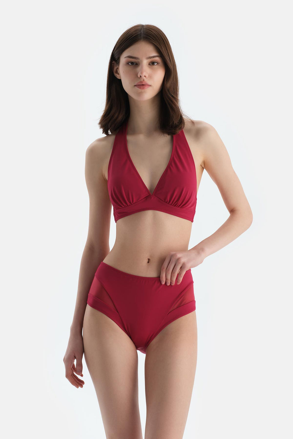 Bordo Üçgen Geniş Bikini Üst