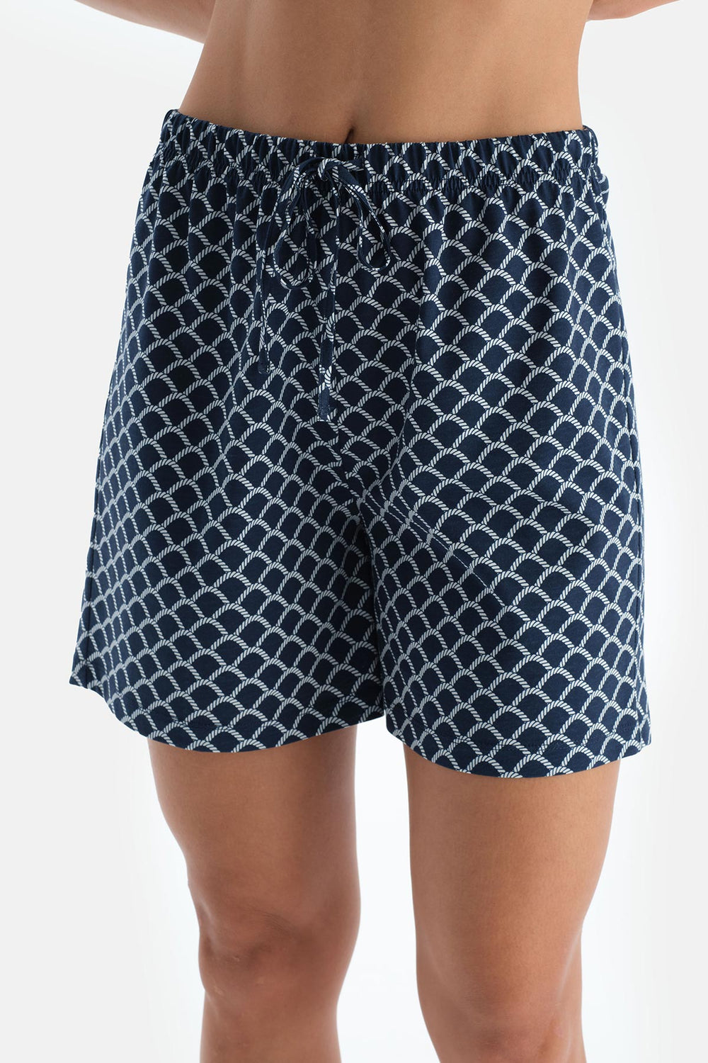 Lacivert Halat Desenli Atlet Şort Pijama Takımı