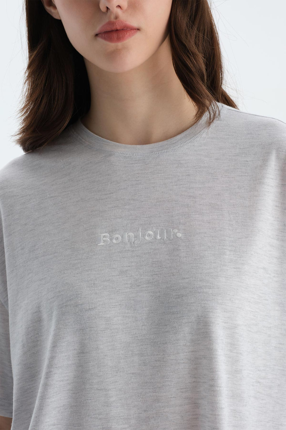 Gri Melanj Baskı Detaylı Kısa Kollu Tişört Şort Pijama Takımı