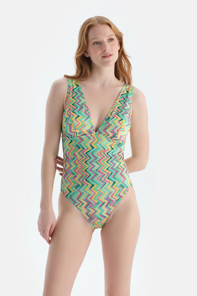 Multicolor Üçgen V Dekoleteli Mayo