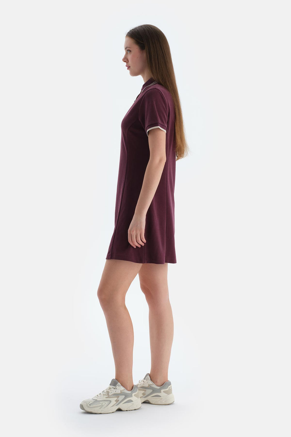 Mürdüm Kadın Modal Karışımlı Kısa Kollu Düğmeli Elbise