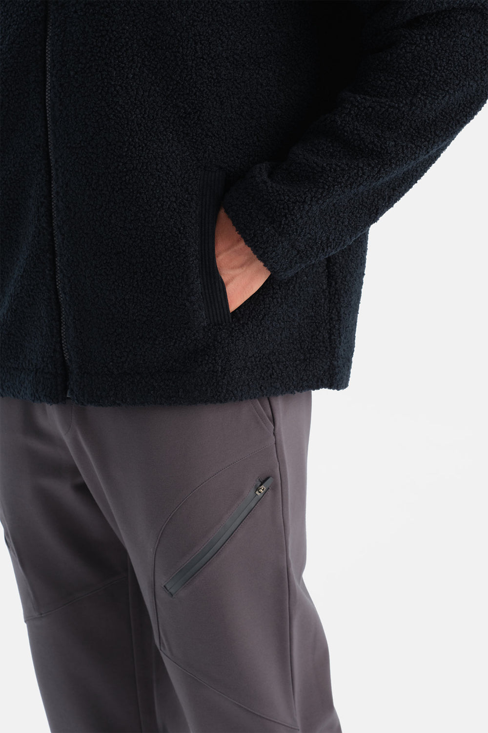 Lacivert Erkek Fermuarlı Kadife Detaylı Polar Mont